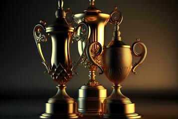Fototapeta na wymiar group of 3D rendered golden trophies, symbolising the pinnacle of success in business (AI Generated)
