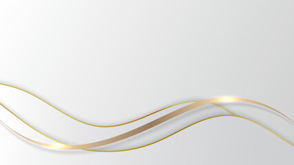 Abstract 3D luxury golden wave form ribbon lines elements with glowing light effect on background.