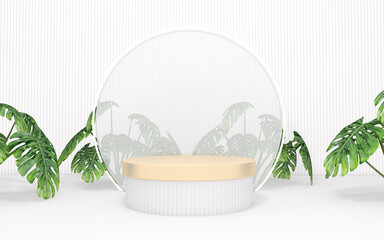 Background rendering with 3d podium and wall scene abstract background. 3D illustration, 3D rendering	