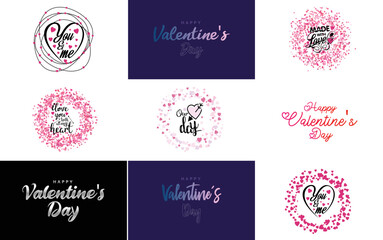 Hand-drawn black lettering Valentine's Day and pink hearts on white background vector illustration suitable for use in design of cards. banners. logos. flyers. labels. icons. badges. and stickers