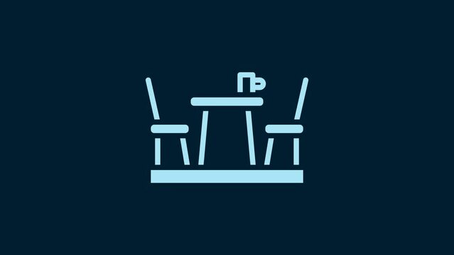 White French cafe icon isolated on blue background. Street cafe. Table and chairs. 4K Video motion graphic animation