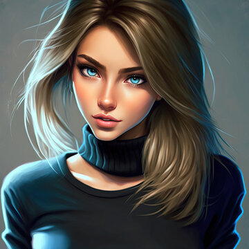 Pretty Teenage Anime Girl Portrait Hoodie, Generative AI