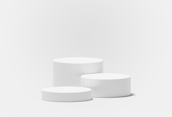 White podium product stage display empty scene product presentation round stand mockup abstract background concept 3d rendering
