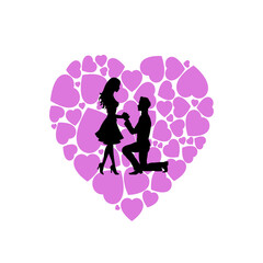 man and woman in light purple heart frame for Valentine's day,vector illustration