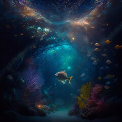 Fototapeta na wymiar underwater magical starry night
