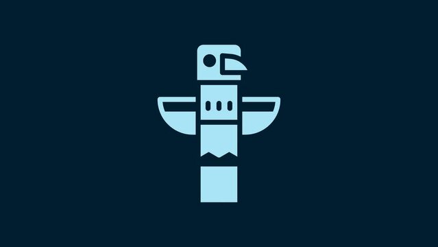 White Canadian totem pole icon isolated on blue background. 4K Video motion graphic animation