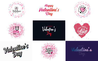 Happy Valentine's Day typography design with a heart-shaped balloon and a gradient color scheme