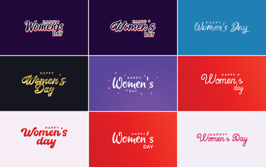 Set of International Women's Day cards with a logo and a gradient color scheme