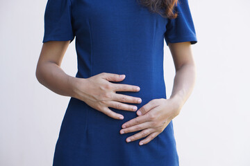Woman suffer from stomachacheChronic gastritis Abdomen bloating concept