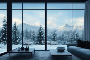 Luxurious Winter Domestic Modern Living Room Interior Made with Generative AI