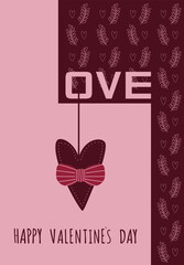 Happy valentines day card. Hearts and leaves.