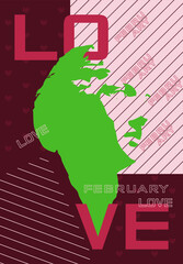 Valentine's day card. Aphrodite, abstract forms. Love. Viva Magenta color.