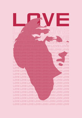 Valentine's day card. Aphrodite. Love. Viva Magenta color. 