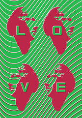 Valentine's day card. Aphrodite. Love. Viva Magenta color. Green.