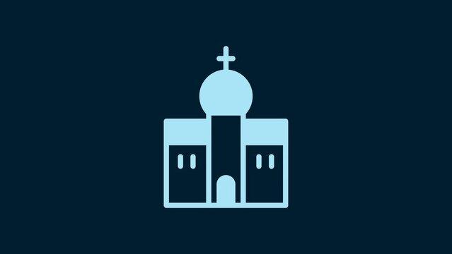 White Church building icon isolated on blue background. Christian Church. Religion of church. 4K Video motion graphic animation