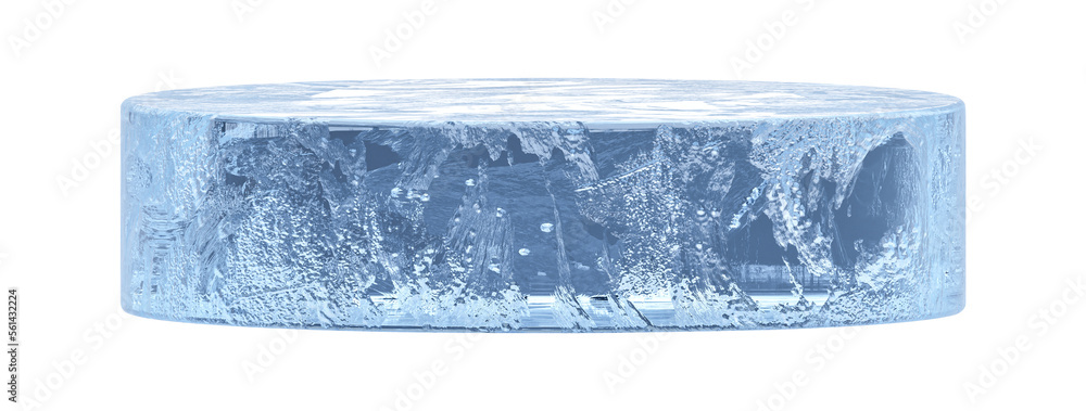 Aufkleber Empty ice podium winter stage 3d png background of snow presentation product platform display cosmetic advertising or cold iceberg pedestal mockup template and blank frozen stone table stand concept.