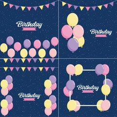 Fototapeta na wymiar Happy Birthday text with a chalkboard-style background and hand-drawn elements such as streamers and balloons.