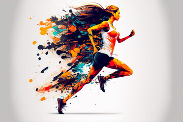 Obraz na płótnie Canvas Running woman in leggings , Fitness and workout wellness concept. Generative AI