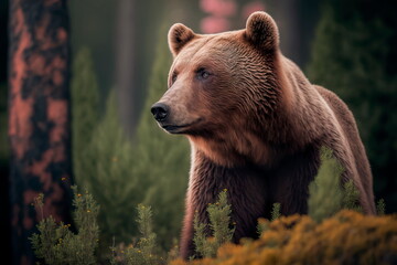 Bear in the forest. Portrait of brown bear.Generative AI
