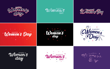 Abstract Happy Women's Day logo with a women's face and love vector logo design in pink and black colors