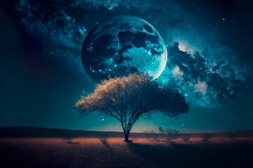 Night sky with a huge moon, a beautiful digital image. Generative AI