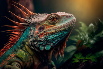 Fototapeta premium Guana is a genus of herbivorous lizards that are native to tropical areas. Generative AI