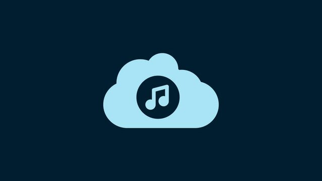 White Music streaming service icon isolated on blue background. Sound cloud computing, online media streaming, song, audio wave. 4K Video motion graphic animation