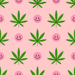 Cannabis leaves and faces. Vector seamless pattern - 561433890
