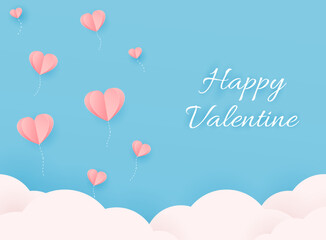 Fototapeta na wymiar Valentine’s Day background with heart flying elements. Valentine day heart in paper cut style. Vector illustration.