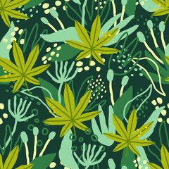 Cannabis leaves in a jungle. Seamless pattern - 561434290