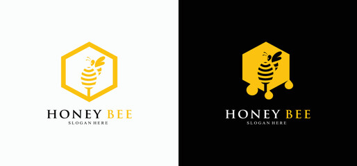 Honey Bee logo vector logo concept, honeycomb logo, pure honey, natural honey