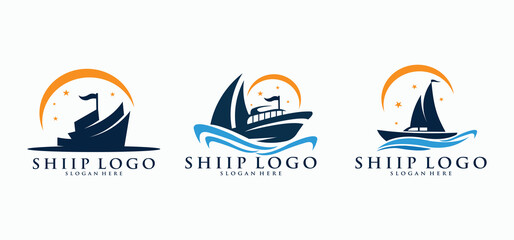 Vessel Ship Concept Logo Design Template, Simple Cruise ship vector logo. Sailing Cruise Ship Logo.