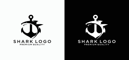 shark logo with anchor combination,Shark Logo vector graphic illustration design.