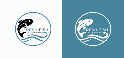 fresh fish logo with anchor combination,fisher fisherman Logo vector graphic illustration design.