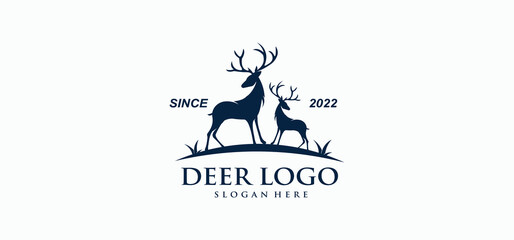 Reindeer silhouette deer protection community logo. deer logo design template inspiration.