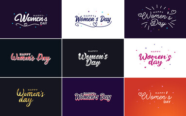 Fototapeta na wymiar March 8th typographic design set with Happy Women's Day text