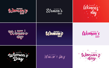 Fototapeta na wymiar Abstract Happy Women's Day logo with a women's face and love vector design in pink and purple colors