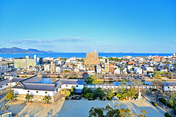 今治城天守から今治市街及び瀬戸内海の眺め　愛媛県今治市