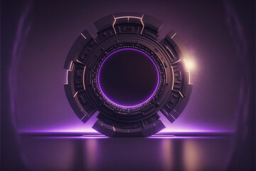 Fototapeta na wymiar purple centered circle technology futurist and dark gradient, Generative Ia