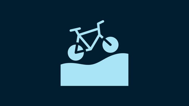 White Mountain bicycle icon isolated on blue background. Bike race. Extreme sport. Sport equipment. 4K Video motion graphic animation