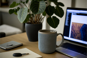 cup of coffee and laptop on the table