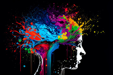 abstract colorful creative brain, black background With Generative AI