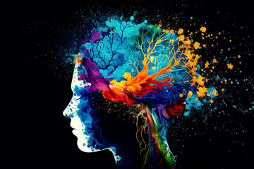 abstract colorful creative brain, black background With Generative AI