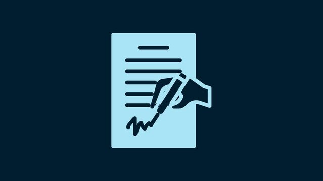 White Petition icon isolated on blue background. 4K Video motion graphic animation