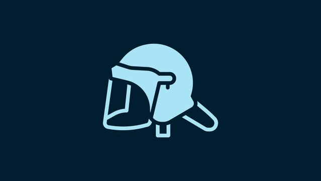 White Police helmet icon isolated on blue background. Military helmet. 4K Video motion graphic animation