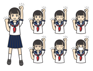 夏服 女子学生 ガッツポーズ 02