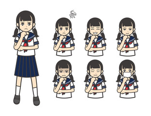 夏服 女子学生 悩む 01