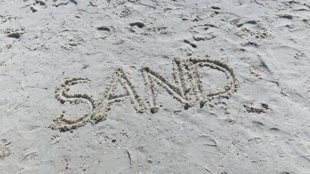 Sand written on beach in capitals with a finger in 
white sand Circular Pan