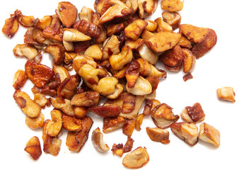 Fried mushrooms isolated on white background.