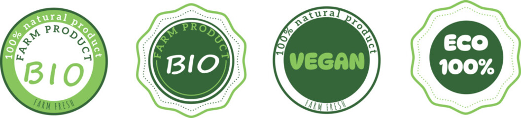 Set of natural and organic product labels, fresh farm food badges